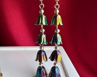 Rainbow Iridescent Bellflower Earrings
