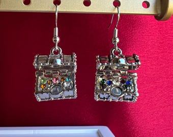 Treasure Chest Earrings with Rhinestone Treasure Hidden Inside