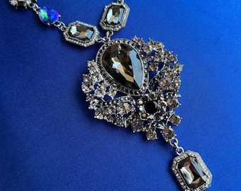 Victorian Style Silver Tone Crystal Statement Necklace