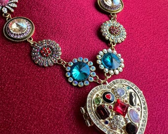 Big Heart Locket Statement Necklace, One of a Kind Jewelry