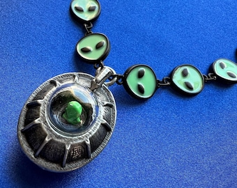 Alien UFO Glow In The Dark Necklace, One Of A Kind Space Jewelry