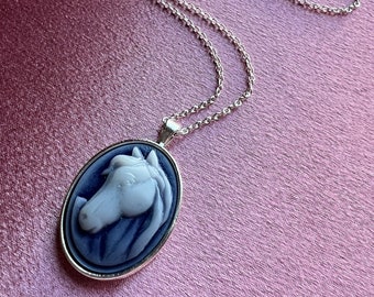 Horse Cameo Silver Necklace