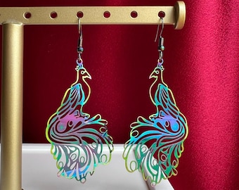 Rainbow Iridescent Peacock Earrings