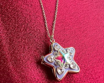 Purple Star Locket Necklace with Rhinestones