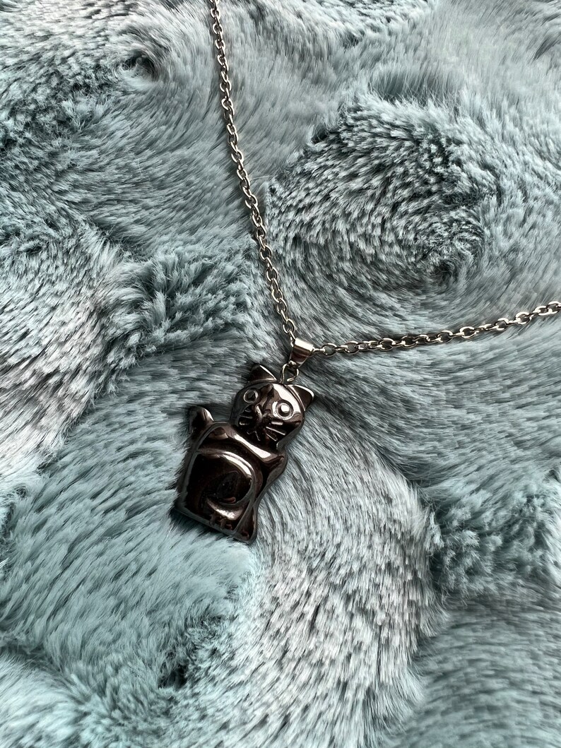 Black Kitty Cat Crystal Necklace, Halloween Necklace, Black Cat