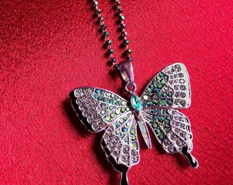 Purple Butterfly Rhinestone Statement Necklace