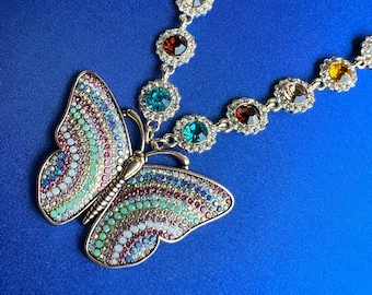 Rhinestone Butterfly Necklace: Colorful Statement Jewelry