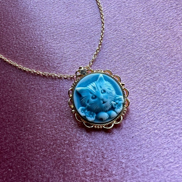 Cat Cameo Necklace Etsy