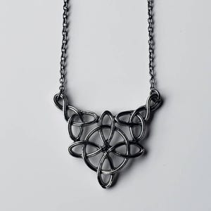 Witch Knot Necklace, Hematite Celtic Cross Witches Knot Jewelry