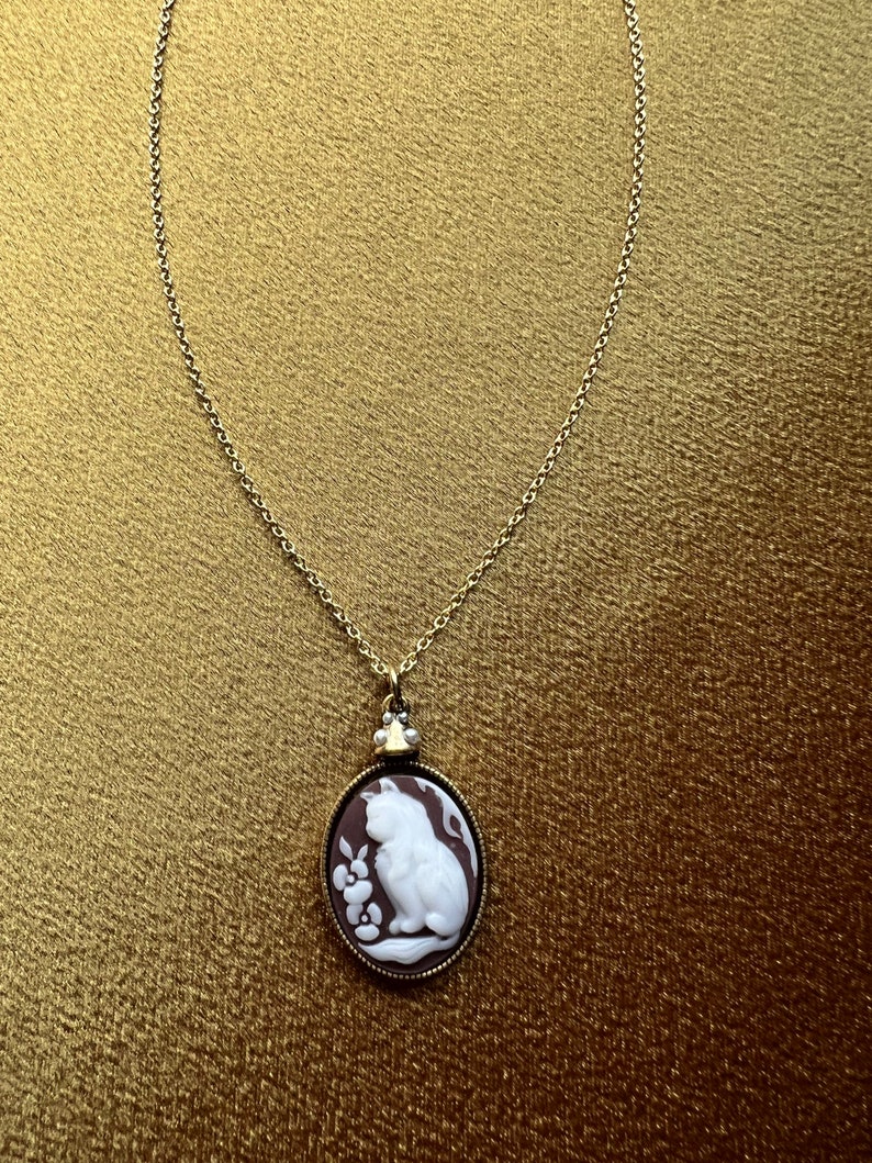 Cat Cameo Gold Necklace image 6