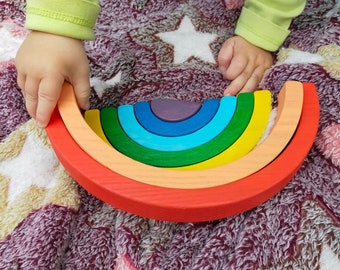 Arc-en-ciel/Décoration pour enfants/Cadeau de Noël/Jouet arc-en-ciel en bois/Arc-en-ciel en bois à empiler/Superbe arc-en-ciel Montessori/Jouet Montessori pour bébé/balance