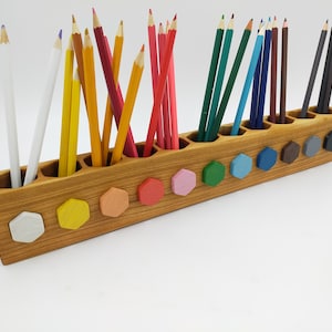 Caja de madera para lápices, organizador de lápices, regalo de Navidad, portalápices Montessori, desarrollo infantil, portalápices de colores, caja de madera