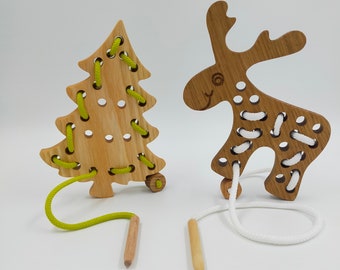 lacing toy/Wooden Lacing Toy/Educational Toy/Lacing Toy/Sewing for children/Threading Toy Toddler/Handmade Wooden Toy/Natural/Montessori toy