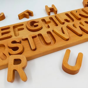 Letras de madera/Tablero de letras/Letra ABC Rompecabezas/Boho Alfabeto de madera Rompecabezas/Montessori/Aprendizaje Alfabeto Rompecabezas/Regreso a la escuela/Alfabeto de madera