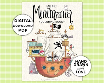 Minimania 2: digital coloring book with 25 hand-drawn coloring pages, PDF download, illustrated by Gabi Wolf