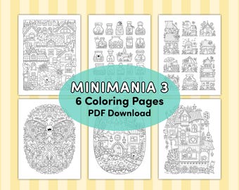 Minimania 3: Magical Coloring Pages | Set of 6 images | PDF file for instant download