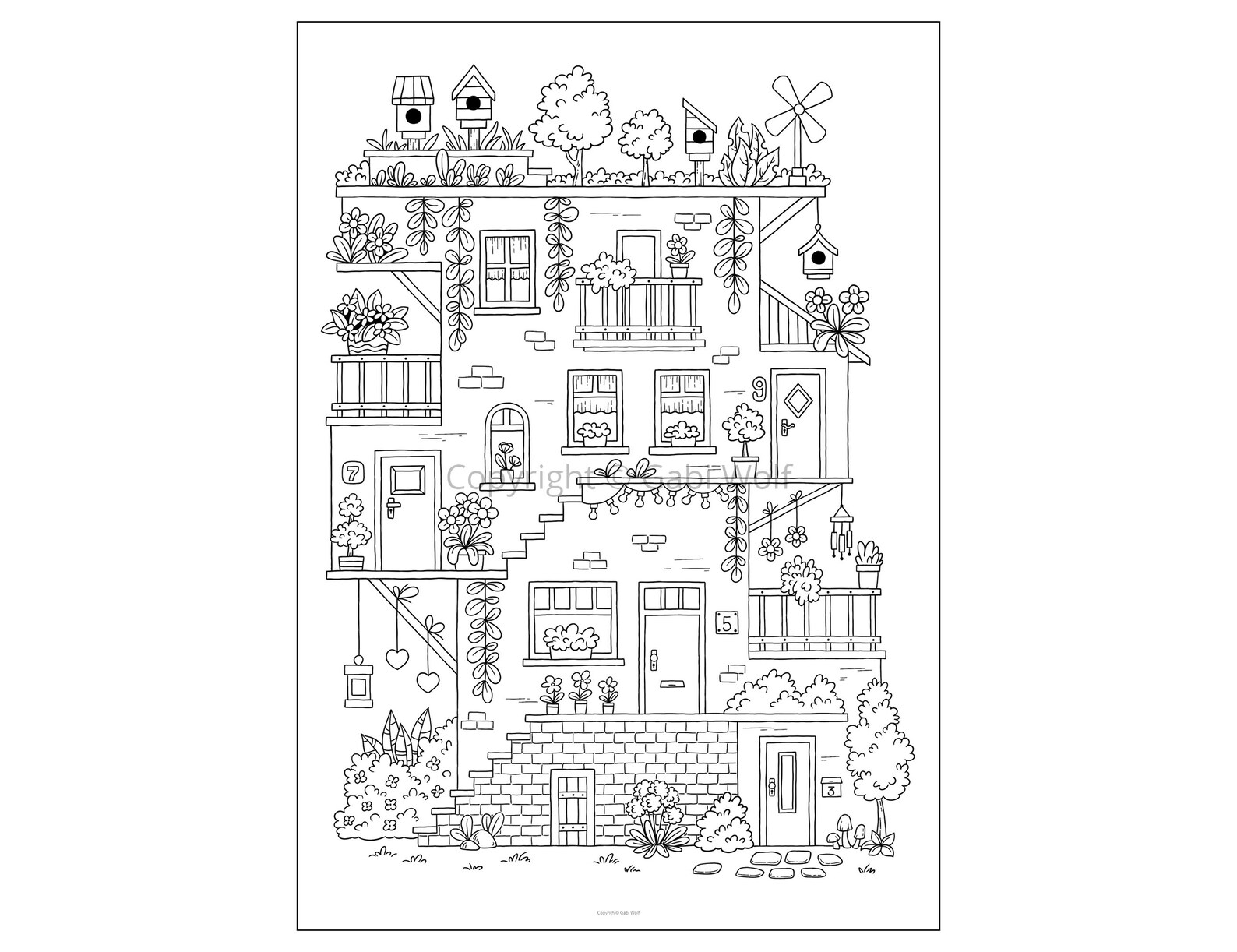 coloring-pages-houses-printable-hand-drawn-download-now-etsy