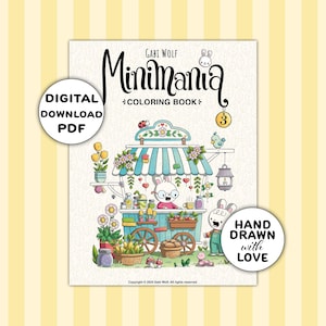Minimania 3: Libro para colorear digital con 25 páginas dibujadas a mano, descargable en PDF, ilustrado por Gabi Wolf. imagen 1
