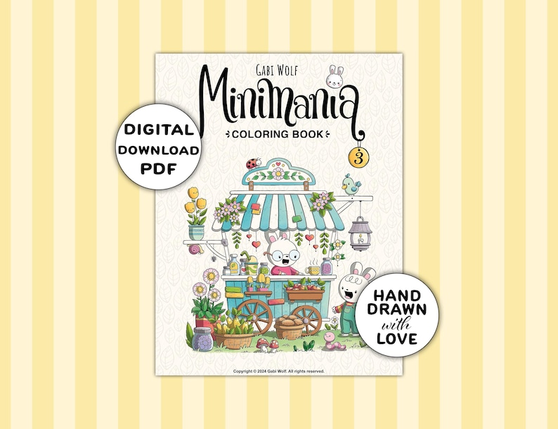 Minimania 3: Libro para colorear digital con 25 páginas dibujadas a mano, descargable en PDF, ilustrado por Gabi Wolf. imagen 1
