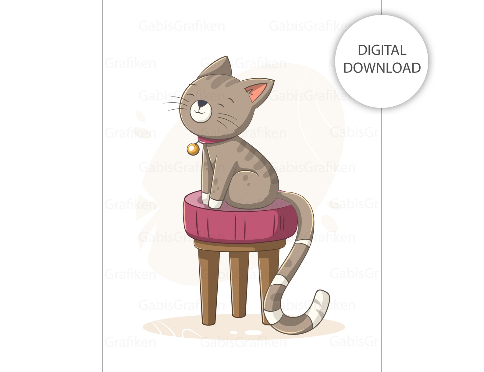 Poster Cute Cat on a Stool Illustration for Kids and Adults Etsy
