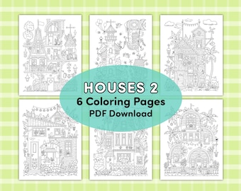 Houses 2: Enchanting coloring pages | Set of 6 pictures | PDF file for instant download