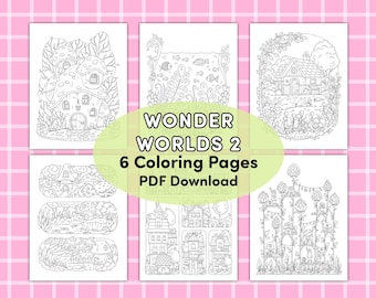 Wonder Worlds 2: Enchanting Coloring Pages | Set of 6 images | PDF file for instant download