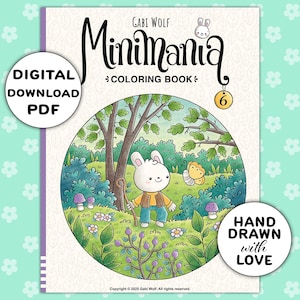 Minimania 6 : livre de coloriage numérique avec 30 pages à colorier dessinées à la main, téléchargement PDF, illustré par Gabi Wolf