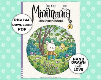 Minimania 6: digital coloring book with 30 hand-drawn coloring pages, PDF download, illustrated by Gabi Wolf