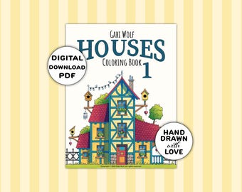 Houses 1: digitales Malbuch mit 25 von Hand gezeichneten Malvorlagen, PDF Download, Illustriert von Gabi Wolf