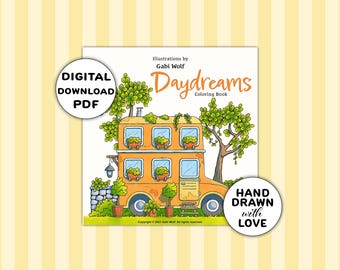 Daydreams: digital coloring book with 25 hand-drawn coloring pages, PDF download, illustrated by Gabi Wolf
