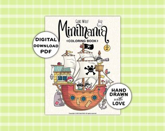 Minimania 2: libro para colorear digital con 25 páginas dibujadas a mano, descargable en PDF, ilustrado por Gabi Wolf