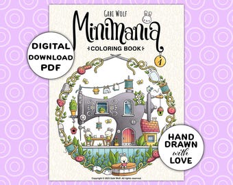 Minimania 1: digital coloring book with 25 hand-drawn coloring pages, PDF download, illustrated by Gabi Wolf