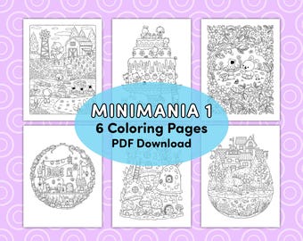 Minimania 1: Enchanting Coloring Pages | Set of 6 images | PDF file for instant download