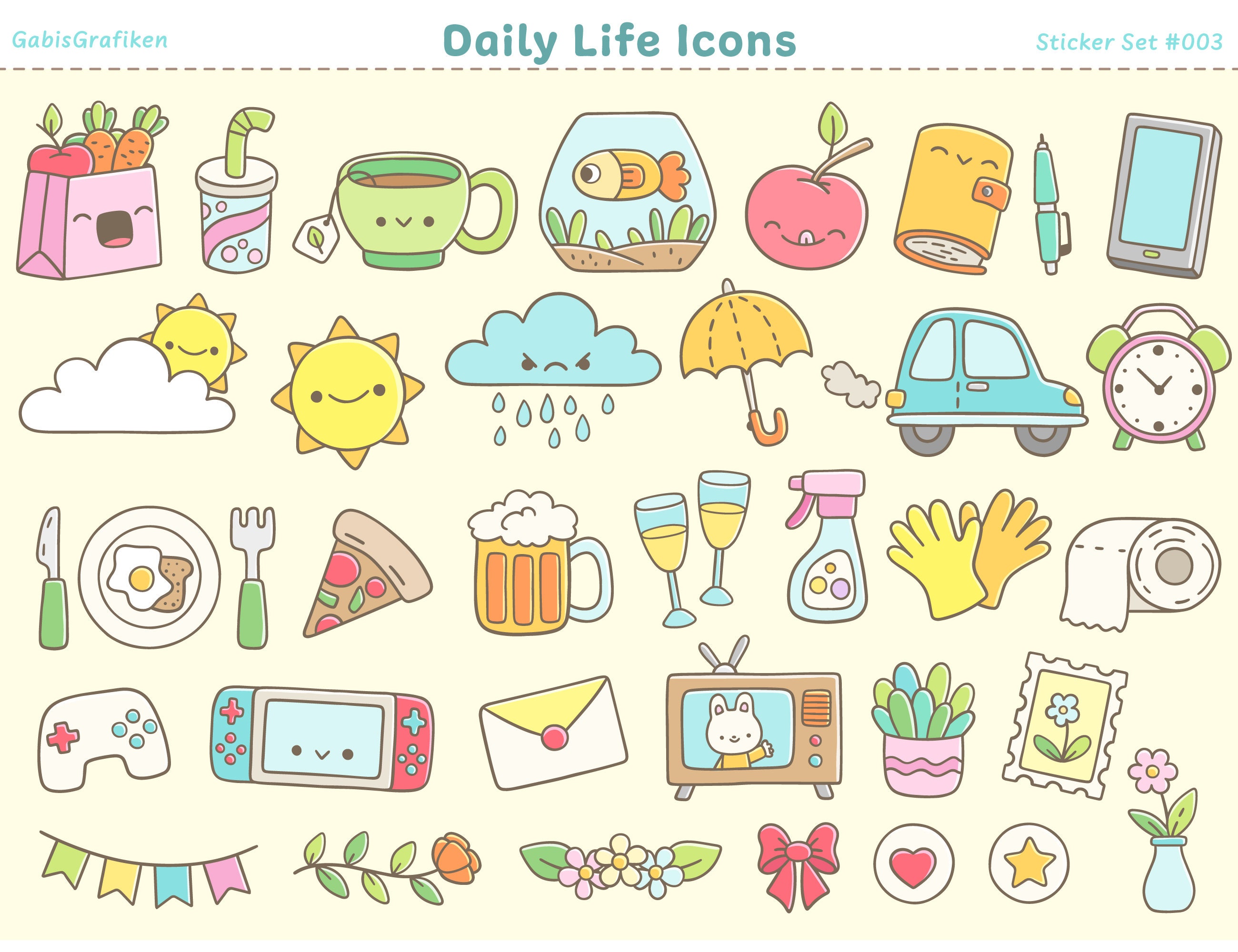 Daily Life Icons - Digital Stickers - Goodnotes Pre-croppd - PNG - Hand ...