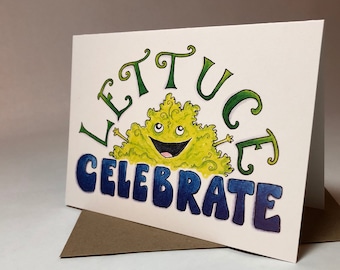 Lettuce Celebrate // Celebration // Congratulations // Funny // Pun // Blank Card // Recycled // Salad