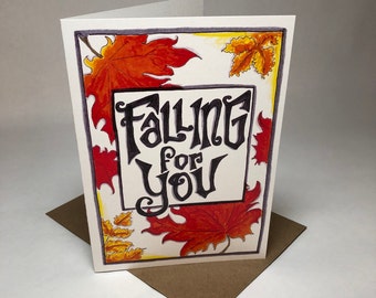 Falling for You // Love // Birthday // Fall // Funny // Blank Card // Recycled