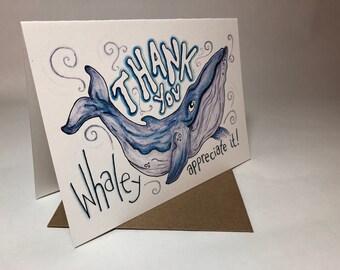 Whaley Appreciate it // Thank You Card // Funny // Pun // Blank Card // Recycled // Whale // Humpback