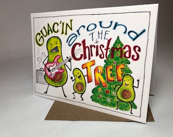 Guac'in Around the Christmas Tree // Christmas Card // Holiday Card // Funny // Pun // Blank Card // Recycled // Avocado // Guacamole