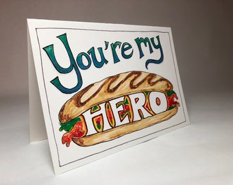 You're My Hero // Supportive // Thank You // Encouragement // Just Because // Blank Card // Pun // Recycled