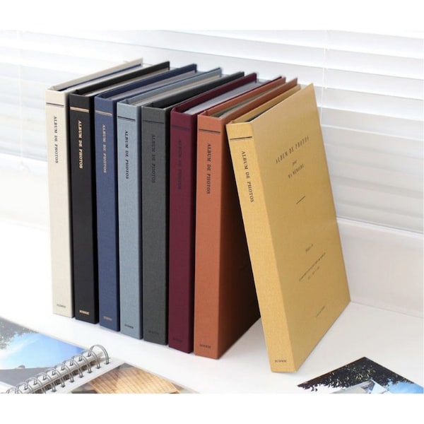 Aesthetic Simple Korean Hard Cover 4 x 6 Photo Album Book - holds 100 photos includes 50 double sided memo slips / spiral bound 4 COLORS