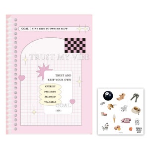 Cute Aesthetic Korean Daily Undated Pink Study Planner with sticker sheet - 95 pages for 3 Months, Hard Cover Preppy  Cool Kawaii stationery