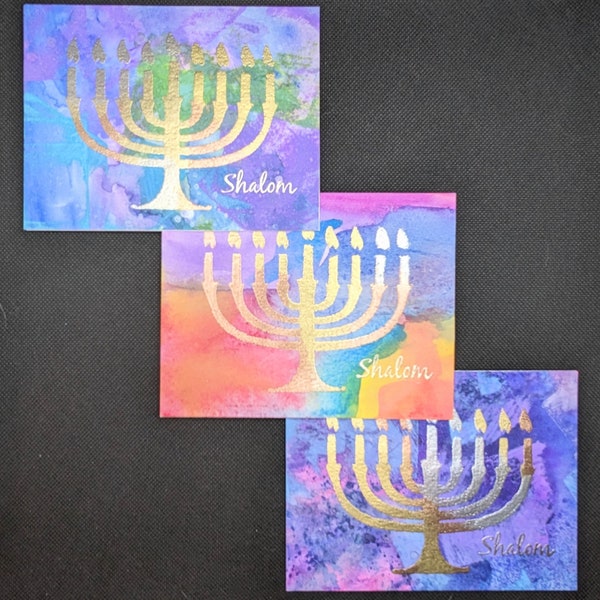 Handmade Hanukkah Cards - mixed metallics menorah