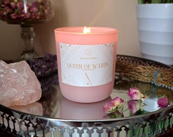Queen Of Wands Pink Tarot Candle | Large 30cl | Perfect Gifts for Tarot Readers & Enthusiasts | Sagittarius Leo Aries | Attraction