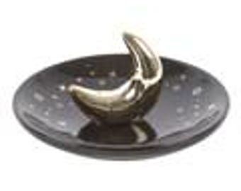 Gold Crescent Moon Incense Holder for Incense Sticks | Black Incense Holder | Constellation