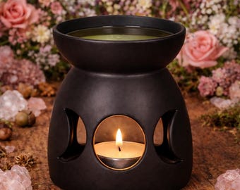 Triple Moon Cut Out Oil Burner | Perfect for Burning Essential Oils | Moon Phase Oil Burner Perfect for the Holidays | Gifts & Halloween