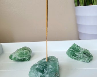 Raw Crystal Incense Holder | Green Fluorite Incense Holder or Rose Quartz | Homeware | Incense Burner | Incense Stick Holder