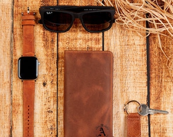 Engraved Leather Tall Wallet, Personalized Long Wallet for Men, Custom Leather Wallet with Phone Slot, Monogram Wallet Gift