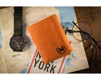 Engraved Leather Trifold Wallet, Personalized Initial Wallet, Custom Leather Wallet for Men, Genuine Leather Wallet Gift