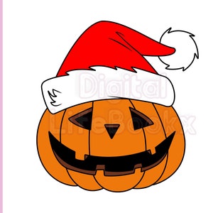 Pumpkin With Santa Hat SVG, Christmas, Happy Halloween, Pumpkin, Halloween Design, Digital Download, Svg, DXF, EPS, png, Digital Print