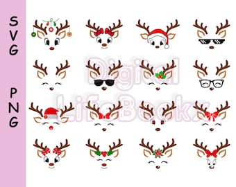 Weihnachten Rentier Gesichter_2 SVG Bundle, Rentier SVG, Mädchen Rentier SVG, Junge Rentier SVG, Weihnachtssvg, Rentier Gesicht SVG Cricut